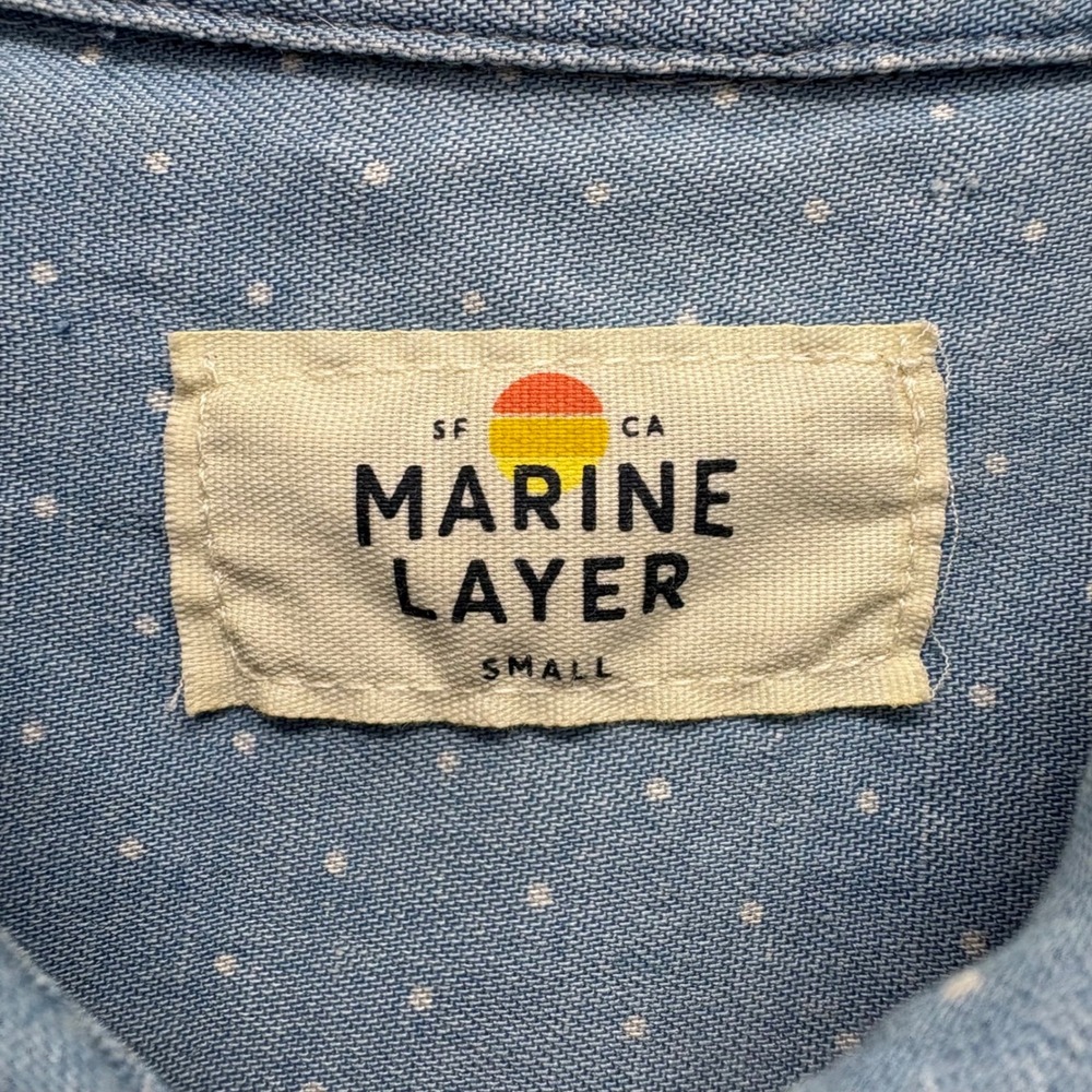 Marine Layer Chambray Denim Shirt Dress Blue Polka Dot Tencel Linen Blend Small - Picture 4 of 6